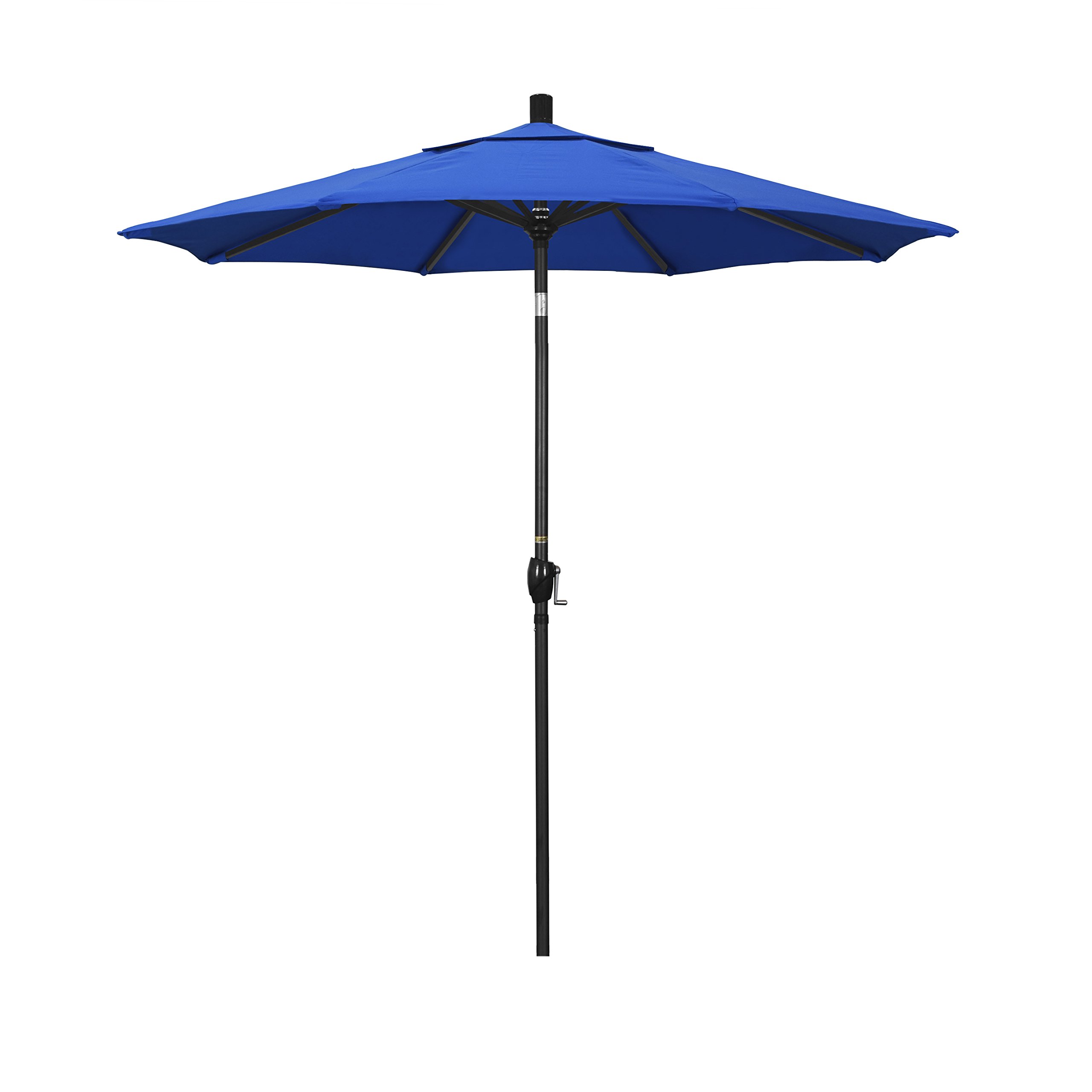 California Umbrella 7.5' Round Aluminum Market Umbrella, Crank Lift, Push Button Tilt, Black Pole, Royal Blue Olefin