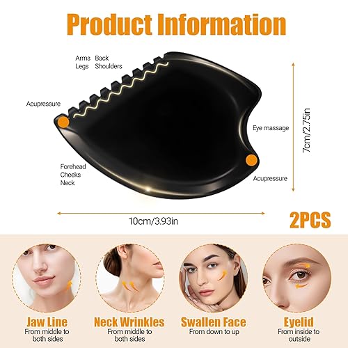Miniatura 2 de Gua Sha Herramienta de masaje facial Masajeador facial y corporal de jade negro para el bienestar, relajación, masaje de cuello, hombros, espalda,