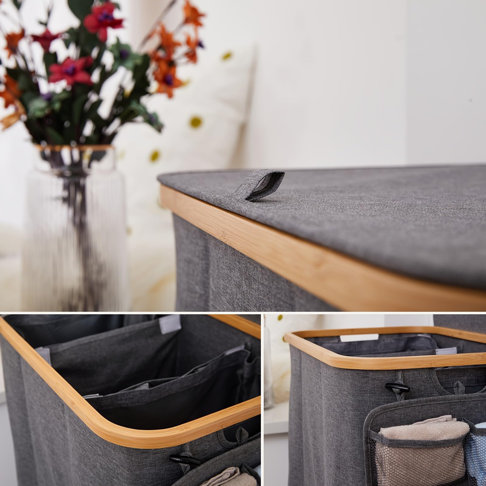 Panier À Linge Sac À Linge Pliable 3 Compartiments, Corbeilles À Linge En Oxford Grande Capacité