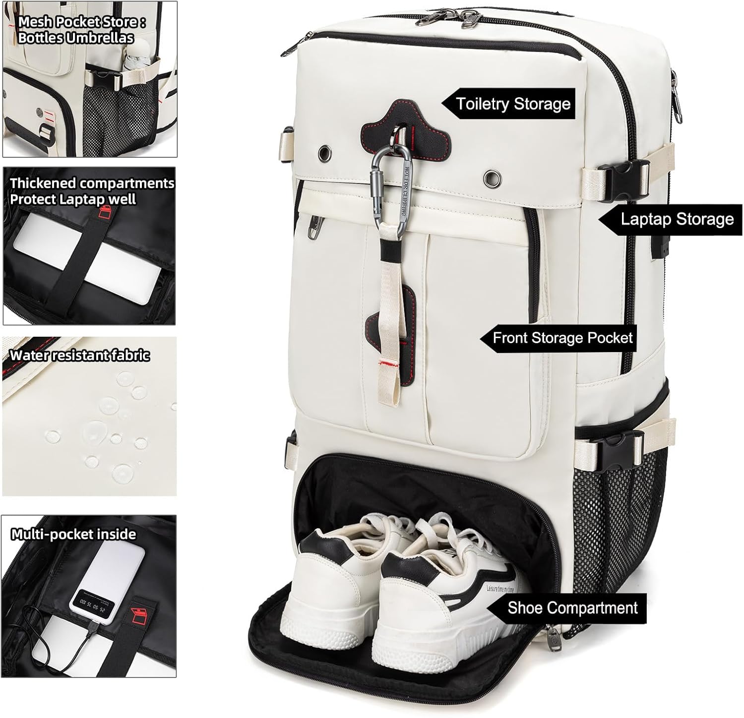 Backpack for Traveling On Airplane,Expandable Carry On Laptop Backpack for Men and Women,Outdoor Travel Bag,White