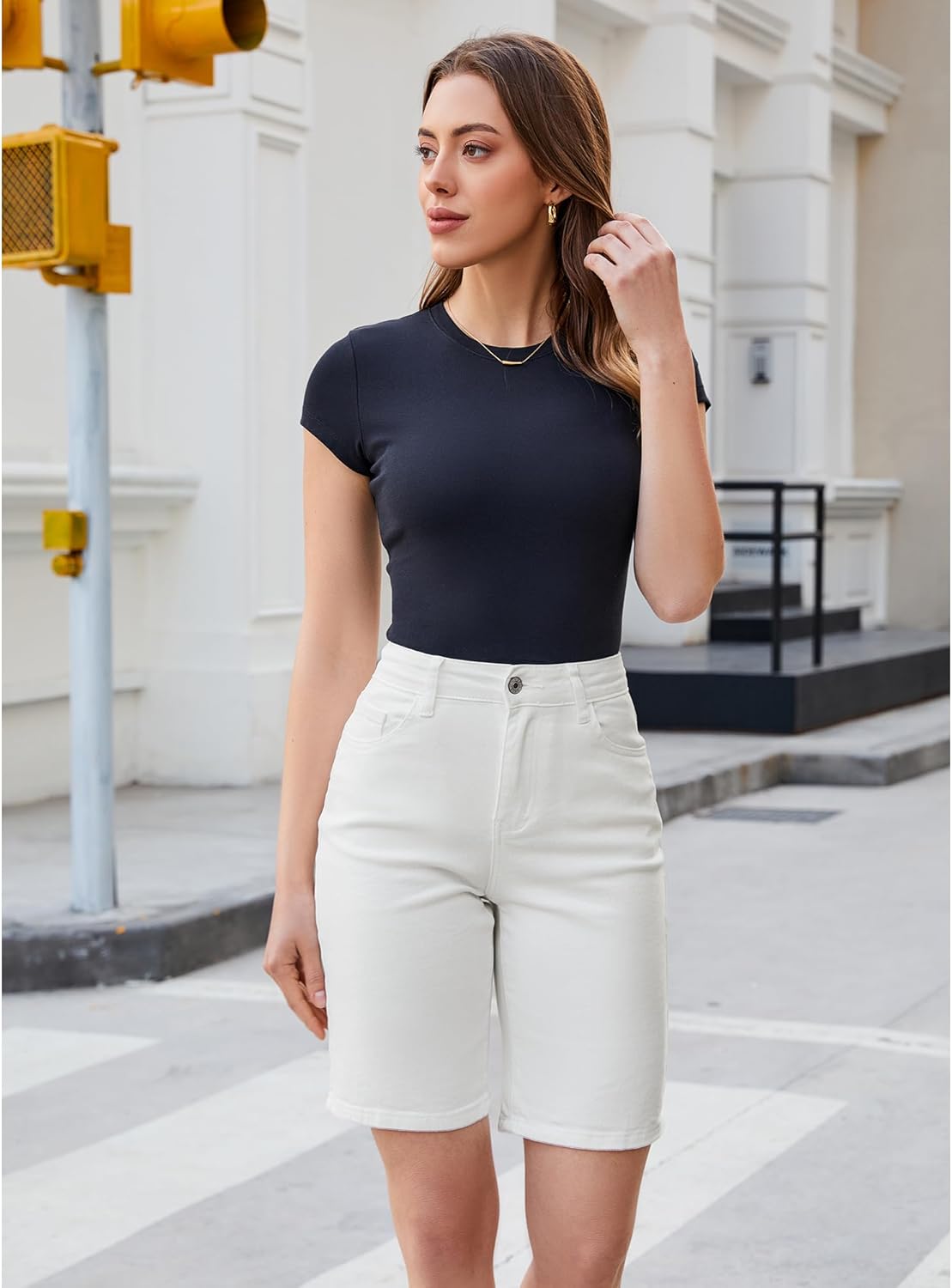 Utyful Jean Bermuda Shorts for Women High Waisted Trendy Long Stretchy Denim Shorts Knee Length Casual Summer Jorts - Image 6