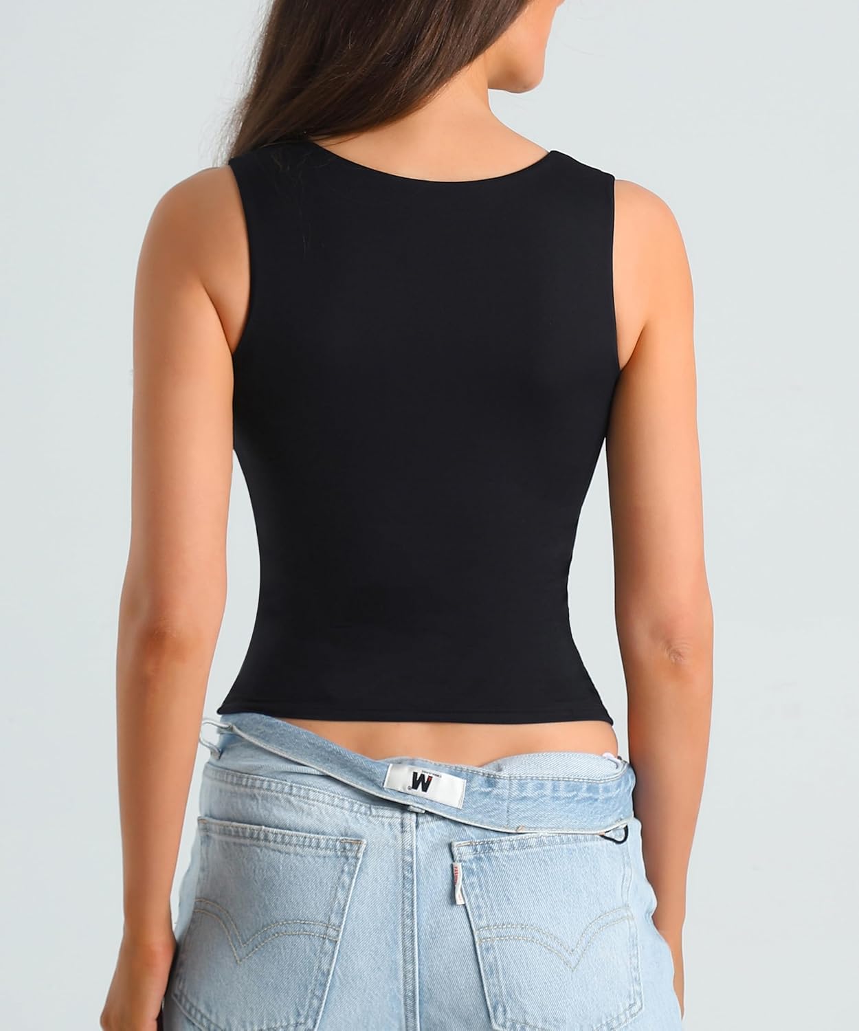 HOYAYO Women's Slim Fit Double-Layer Tank Top Square Neck Sleeveless Basic Fitted Tee Shirt - Image 6