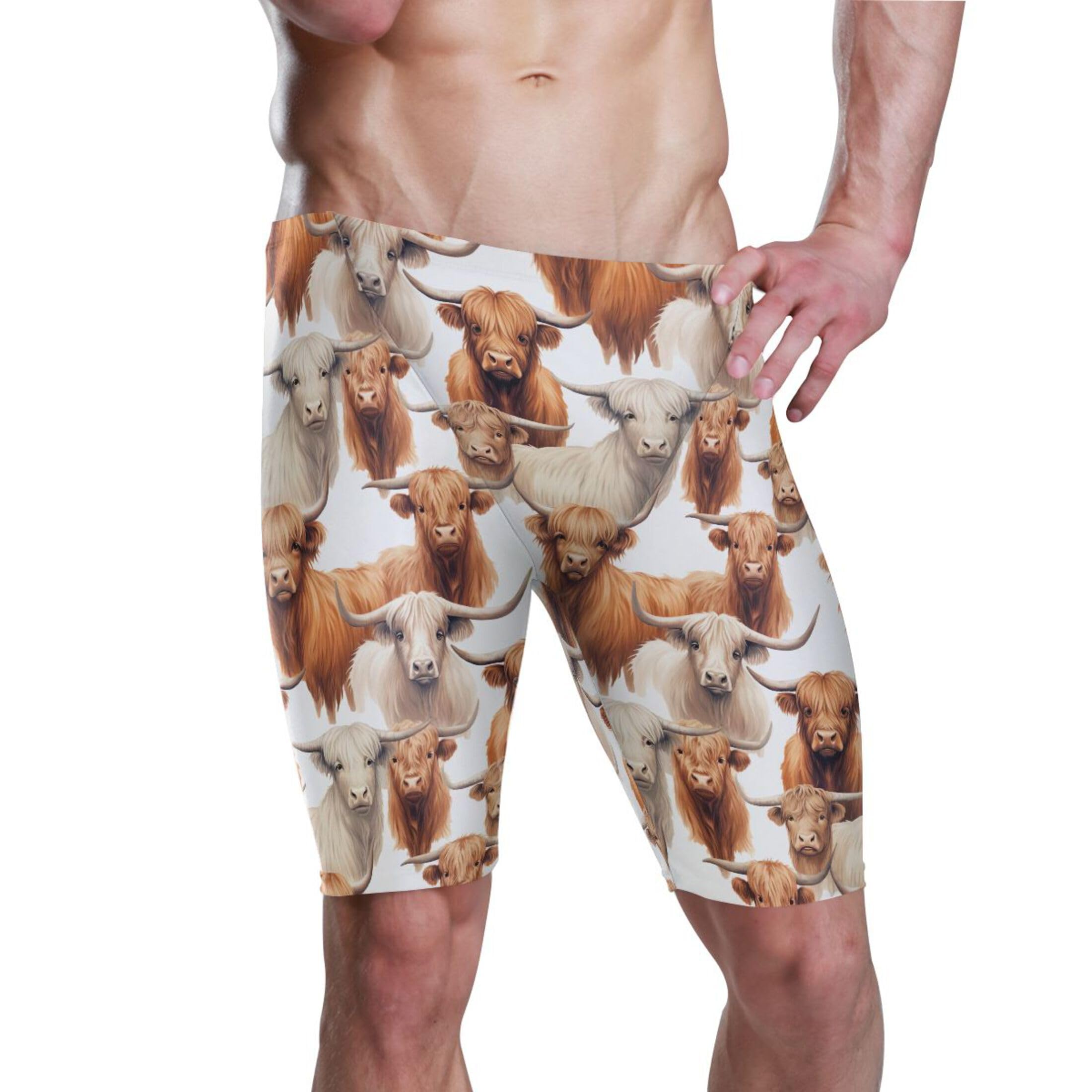 Highland Cow Animal Swim Jammers for Men Athletic Durable S B0403013