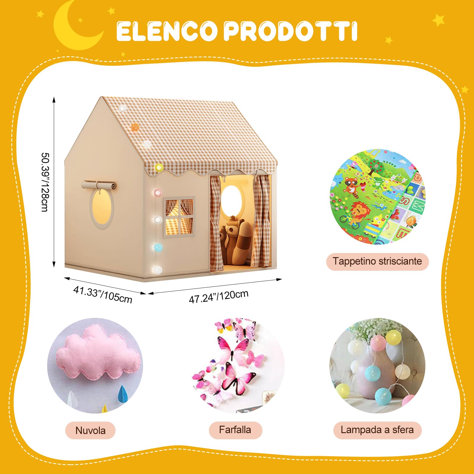 Ergocar Tenda Per Bambini Con Cuscini, Luci a Sfera, Nuvole, Farfalle, Adatti a Bambini Piccoli, Decorazione Della Stanza Regalo Di Compleanno Per Ragazzi e Ragazze