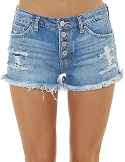 ZOLUCKY Women's Casual Summer Denim Shorts Mid Waisted Stretchy Ripped Jean Shorts with Pockets