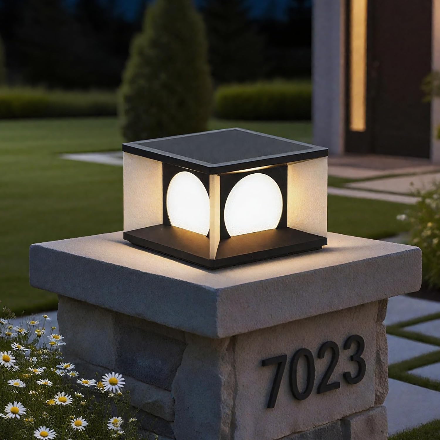 Outdoor Post Cap Lights, IP65 Waterproof Stainless Steel External Column Light, 9.8" × 7.9" Modern Luxury Pillar Lights Matte Black Post Lantern for Gardens,Yards,Balconies,Passages or Entrances