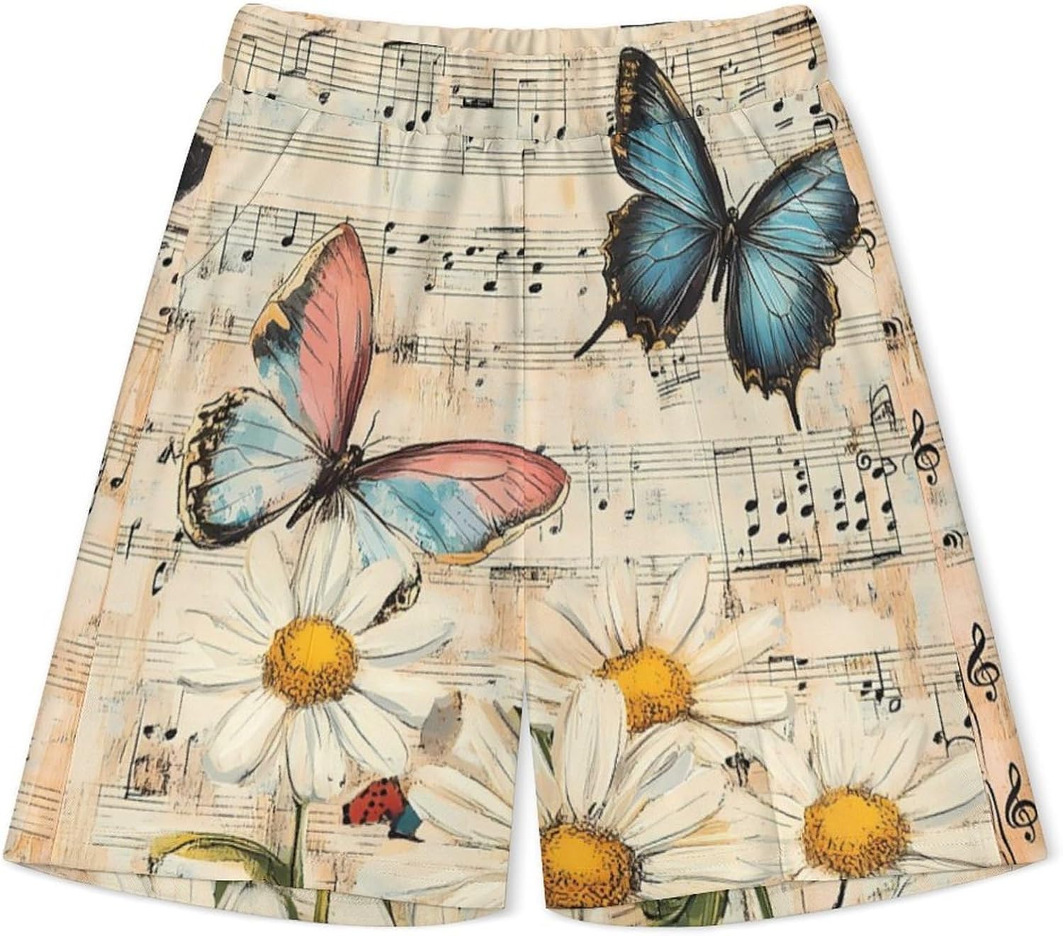 Vintage Butterflies Musical Notes Mens Polo Shirts Track Suits 2 Piece Short Sleeve Sweatsuit 1/4 Zip Golf Loungewear for Sports