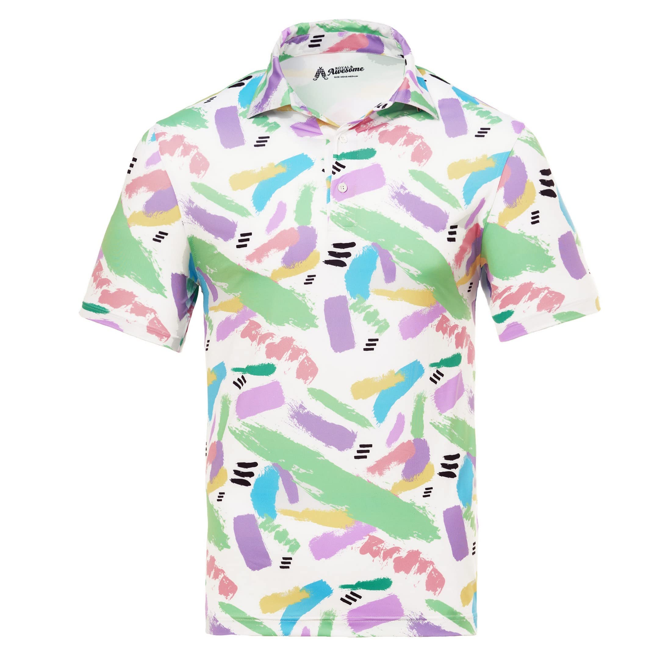Royal & Awesome Men's Brushed Funny Pastel Golf Polo Shirt, Crazy Colourful Patterned Golf Top For Stretch Fit, XX-Large