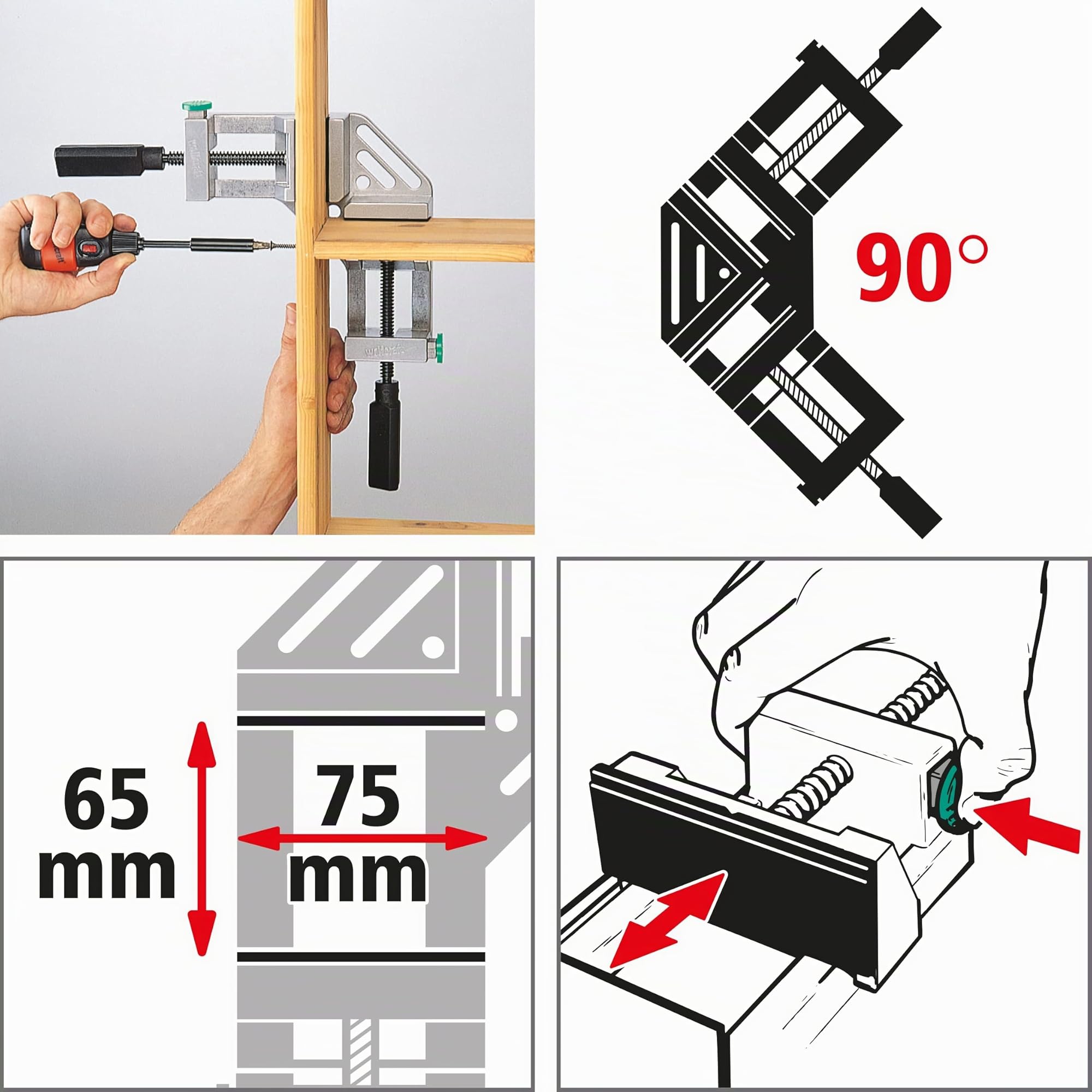 wolfcraft Sargento para esquinas con escuadra de sujeción I 3415000 I Para sujeción rápida de uso múltiple. Para una sujeción rápida y versátil en un ángulo de 90°