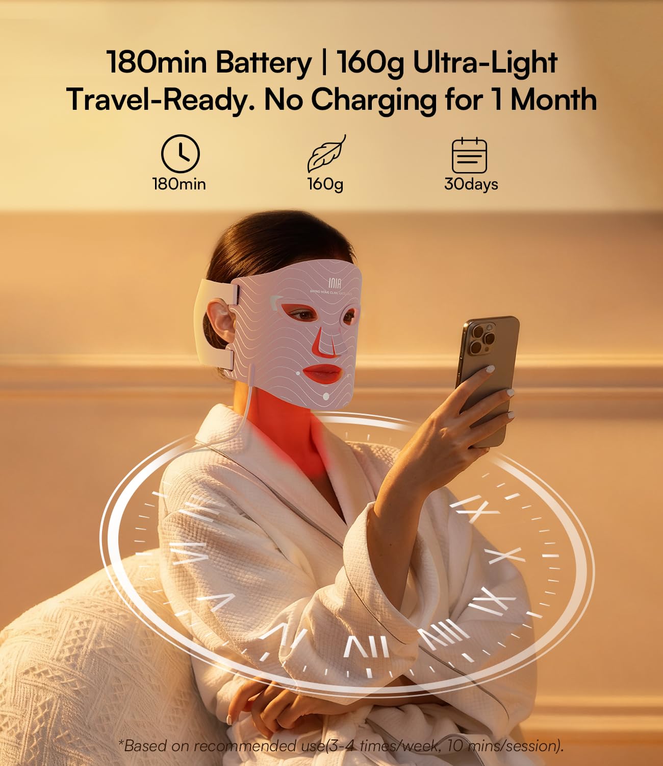 INIA Red Light Therapy Mask for Face, 850nm NIR, Red/Blue LED Light 4 Modes