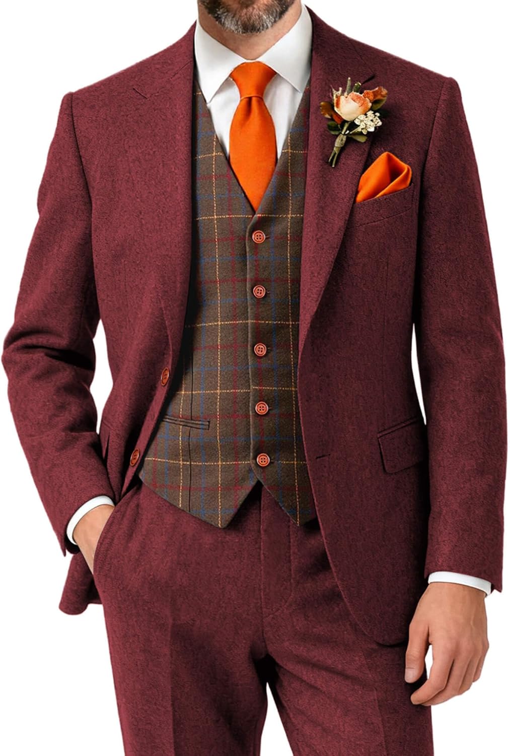 Wemaliyzd Men's 3 Piece Suits Notch Lapel Blazer Tweed Vest Pants for Business Wedding Party