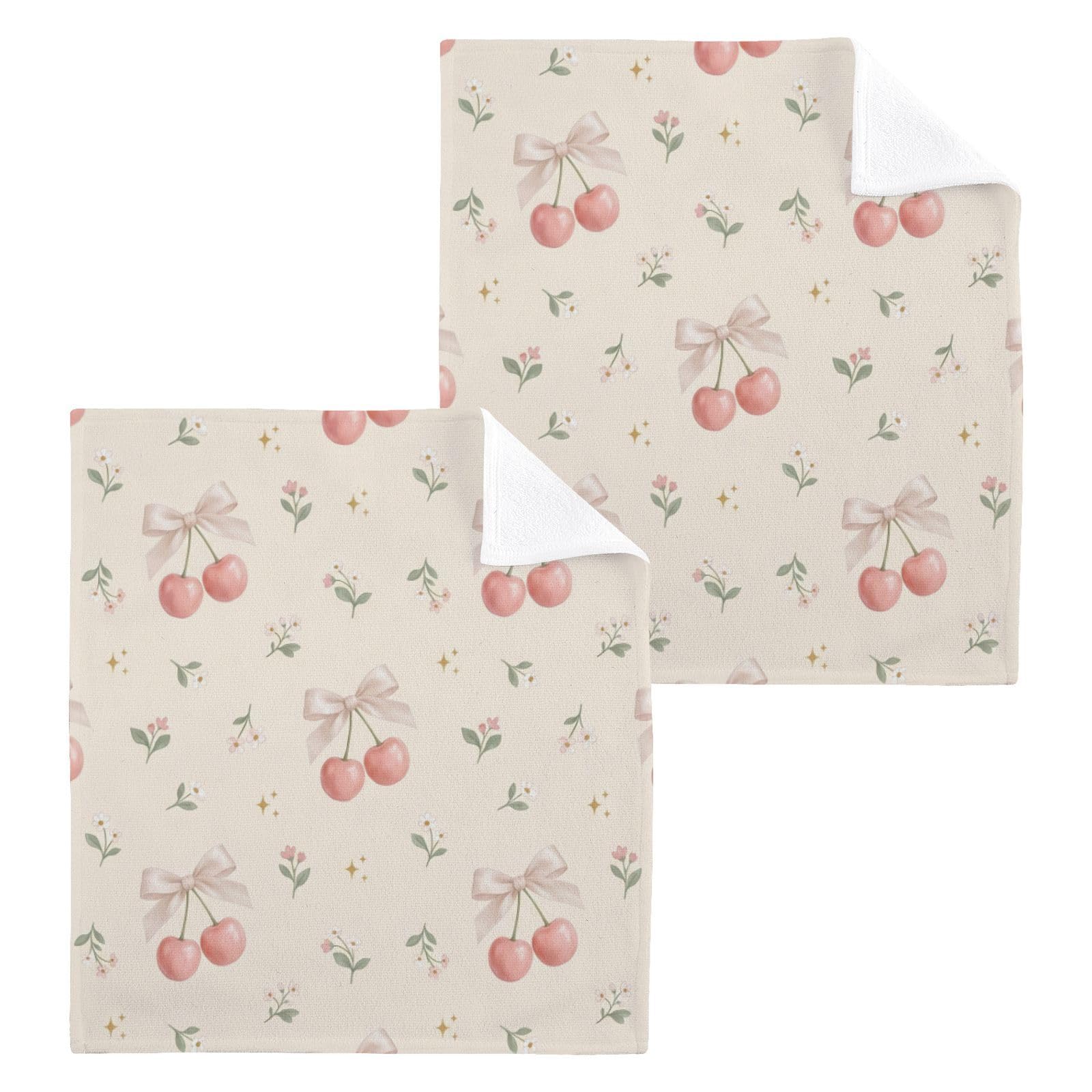 BOESI Blush Cherry Pattern 12x12in Cotton Washcloth,Face Towel