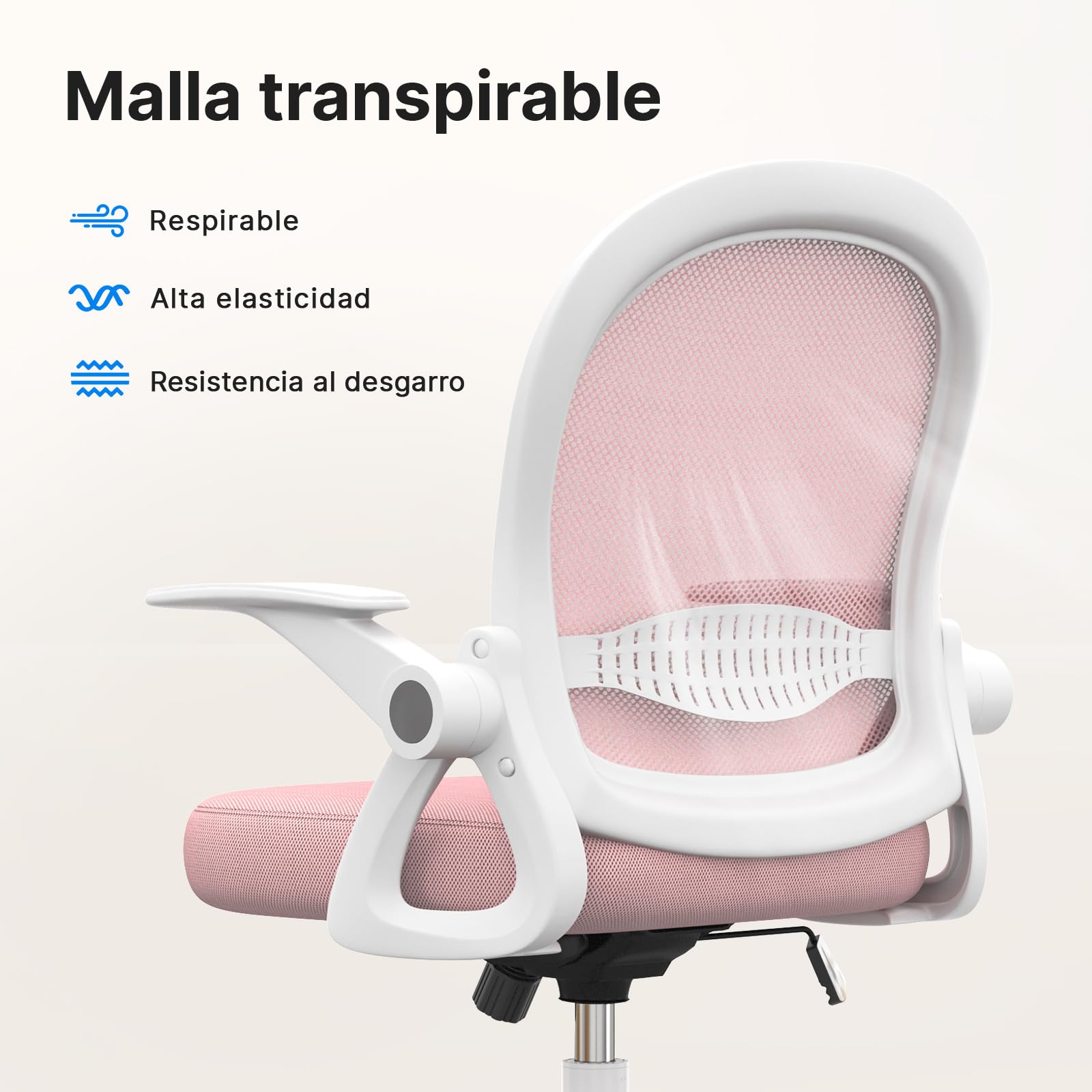 rattantree Silla de Oficina, Silla de Escritorio Ergonómica con Respaldo de Malla Transpirable y Asiento, Silla de Ordenador, Regulable en Altura, Reposabrazos Abatibles, Para Estudio de Oficina, Rosa