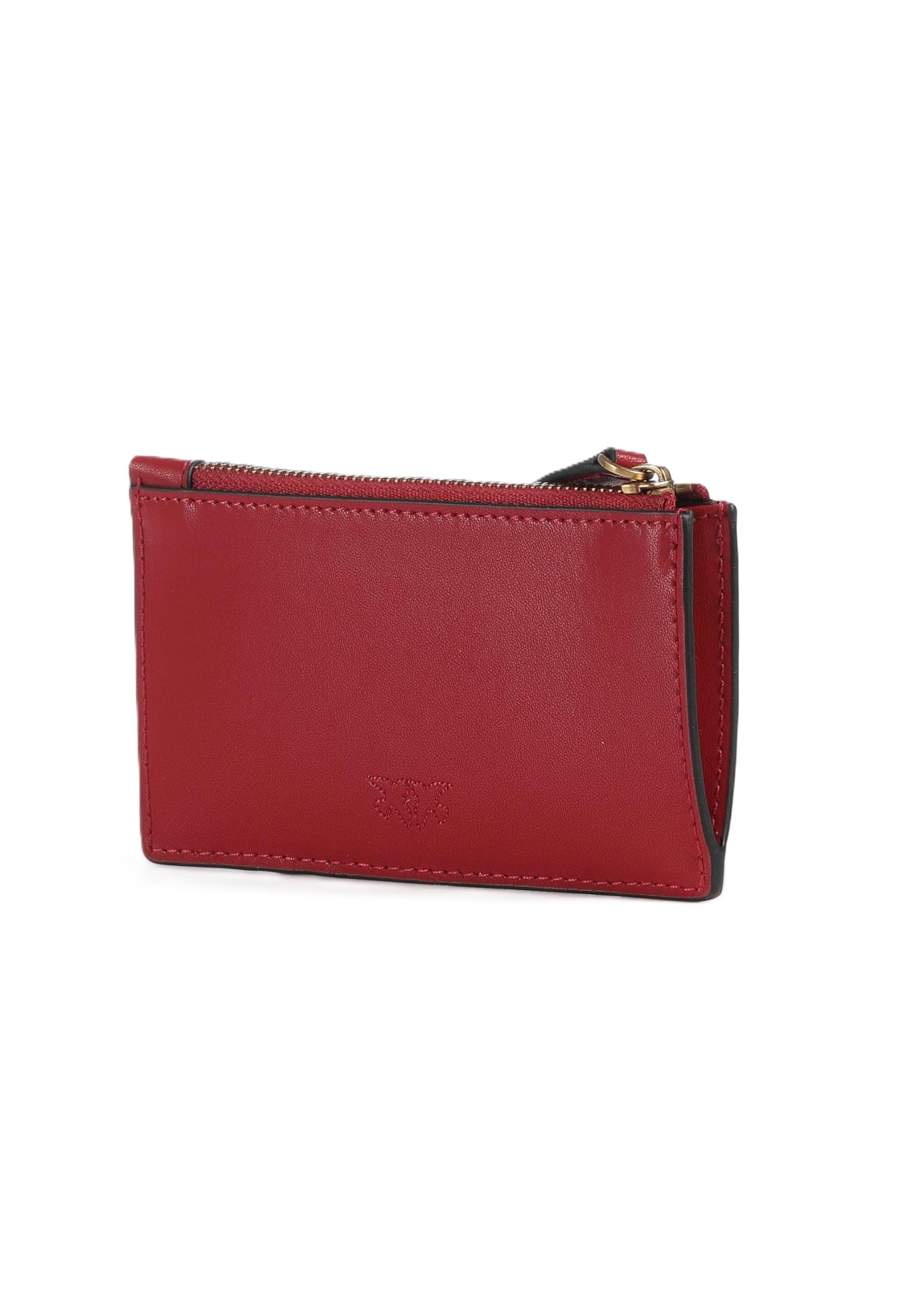 Pinko Portacarte Airone in Pelle Rossa con Zip, 13x8 cm | 5 Slot per Carte, Scomparto Portamonete, 100% Pelle, Donna