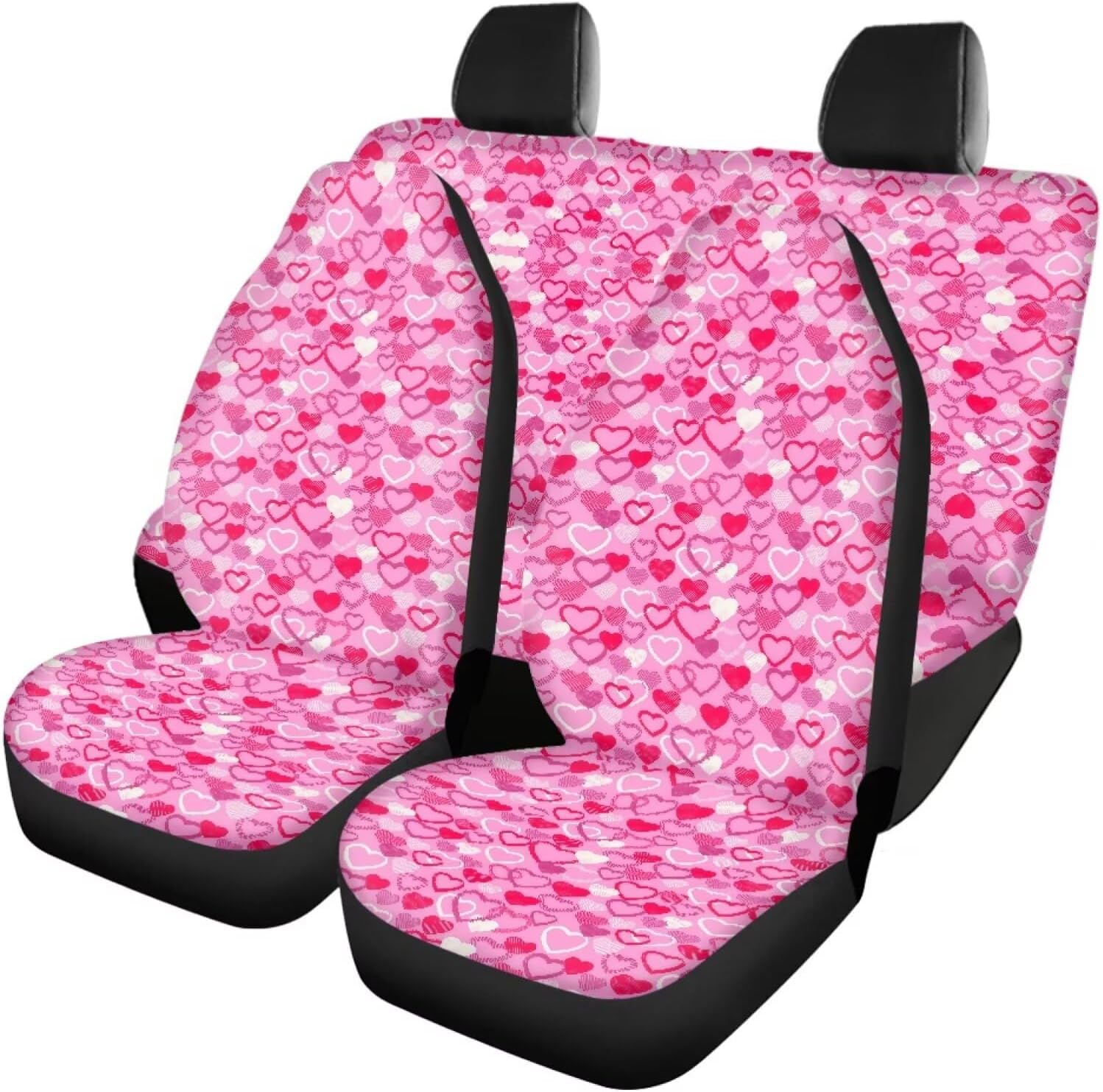Full Car Seat Cover Set Multi - Heart Pink Pink Auto Seat Covers Lightweight Easy Setup and Takeoff