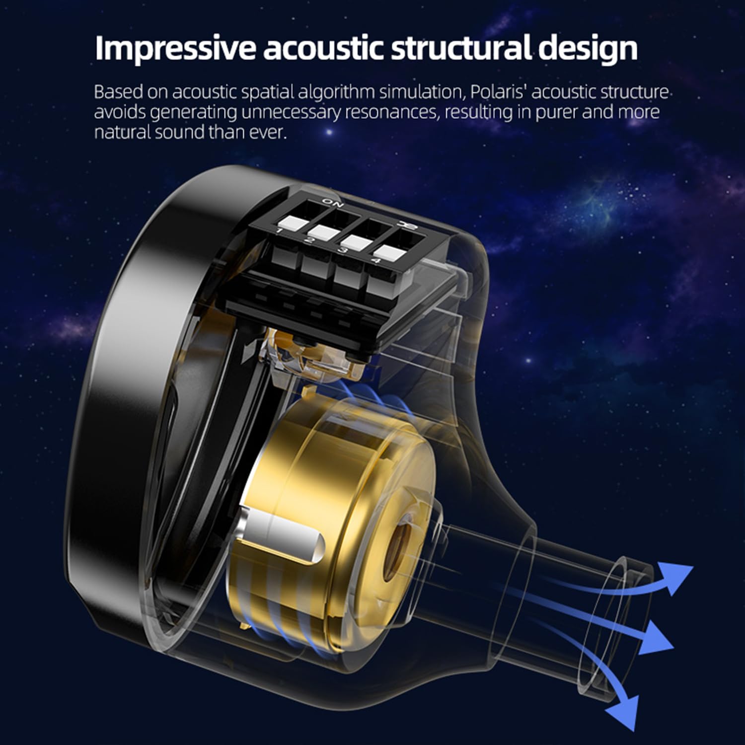 CCA Polaris Écouteurs intra-auriculaires réglables 4 tons pour moniteur IEM dynamique, écouteurs stéréo HiFi avec câble détachable à 2 broches
