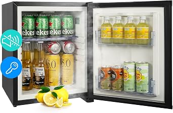 Mini Fridge for Bedroom, 1.07 Cu.Ft, Compact Quiet Fridge | 110V Reversible Door with Lock, Energy-Efficient Beverage Cooler for Bedroom, Dorm, RV, Hotel, Office, Black