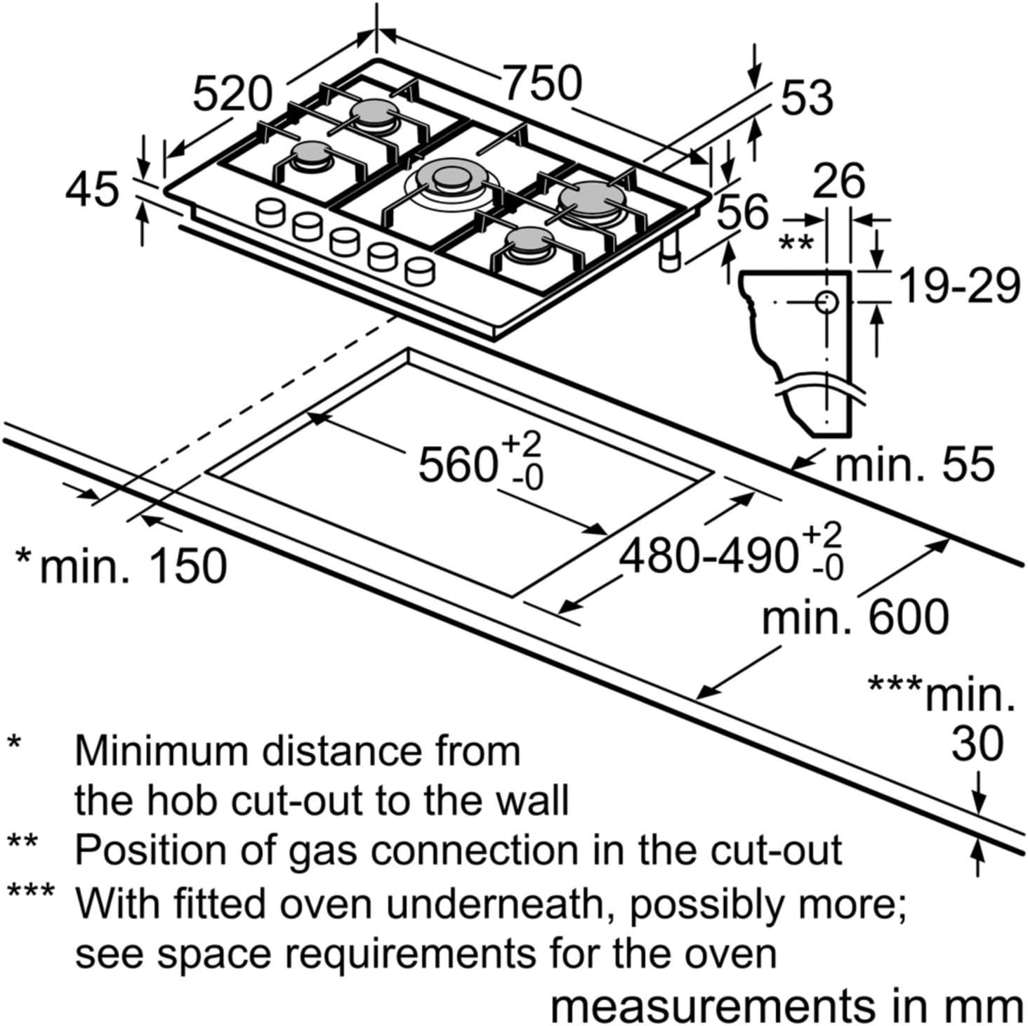 Bosch Elettrodomestici PGQ7B5B90 Serie 4, Piano cottura a gas, 75 cm, acciaio inox