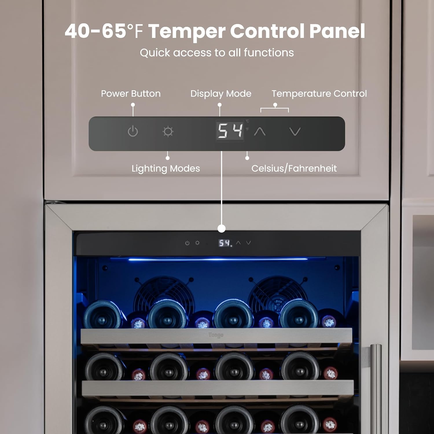 Yeego Wine Fridge – 24 Inch Wine Cooler Refrigerator 40°F-65°F, 304 Stainless Steel Glass Door Lock, Temperature Memory Blue & White LED Built-in Fridge Left-hand Opening with Drawer (89 Bottle)