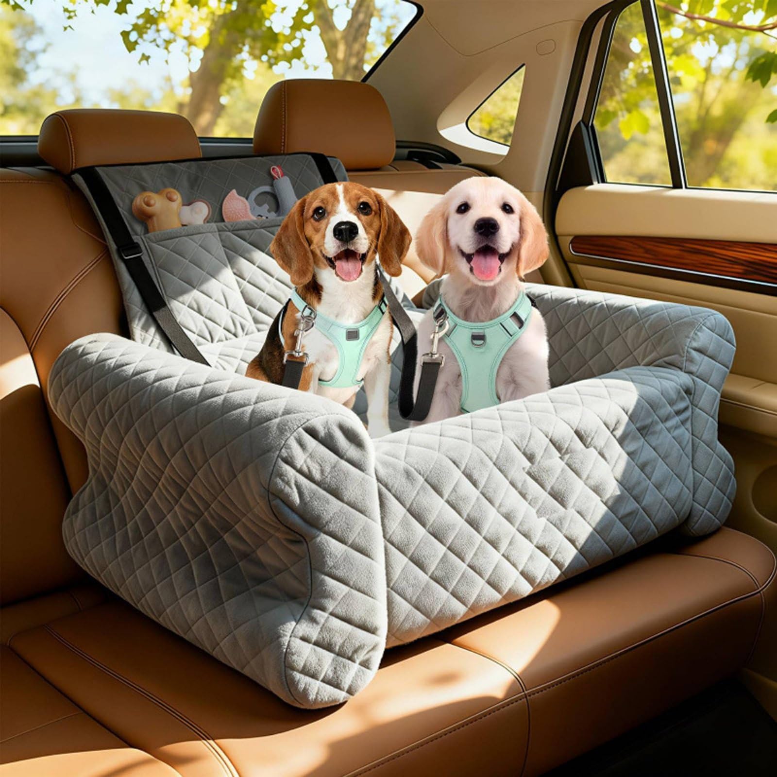 Cuscino Auto per Cani Cuccia Auto per Lettino da Viaggio per con Struttura Ergonomica E Interno Morbido Cinghie di E Tappetino Estraibile Adatto Guida Bagagliaio Soggiorno Gite, Nero