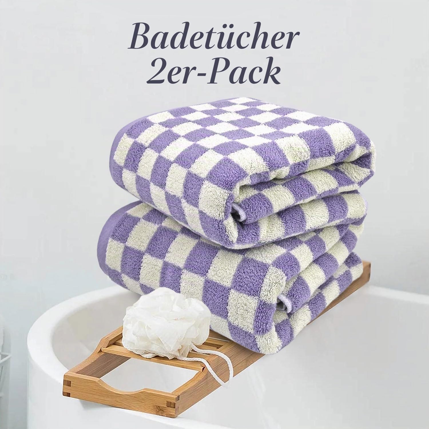 Jacquotha Duschtücher für Badezimmer, 70 x 140 cm, schnell trocknend, weiches Handtuch (2er-Pack), niedliche Handtücher, kariert, 520 g/m², saugfähige Baumwollhandtücher