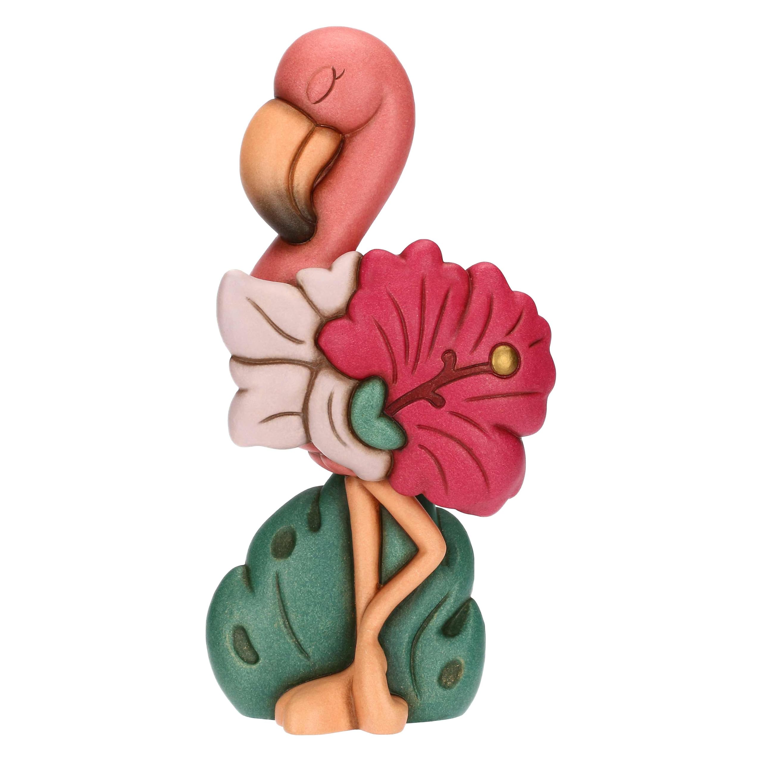 THUN - Fenicottero Rose Grande in Ceramica, Linea Eleganza Esotica - Statuina Decorativa da Collezione per Arredo Interni, Variante Colore Rosa con Decori, Misure 10.2 x 6.9 x 20.3 Centimetri