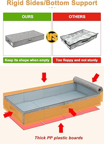 Miniatura 3 de punemi Contenedores de almacenamiento debajo de la cama, paquete de 2 contenedores de almacenamiento de ropa de perfil bajo de 4.5 pulgadas de alto