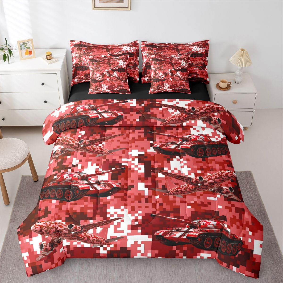 Erosebridal Camo Tanks Red 7 Piece Bedding Set Twin