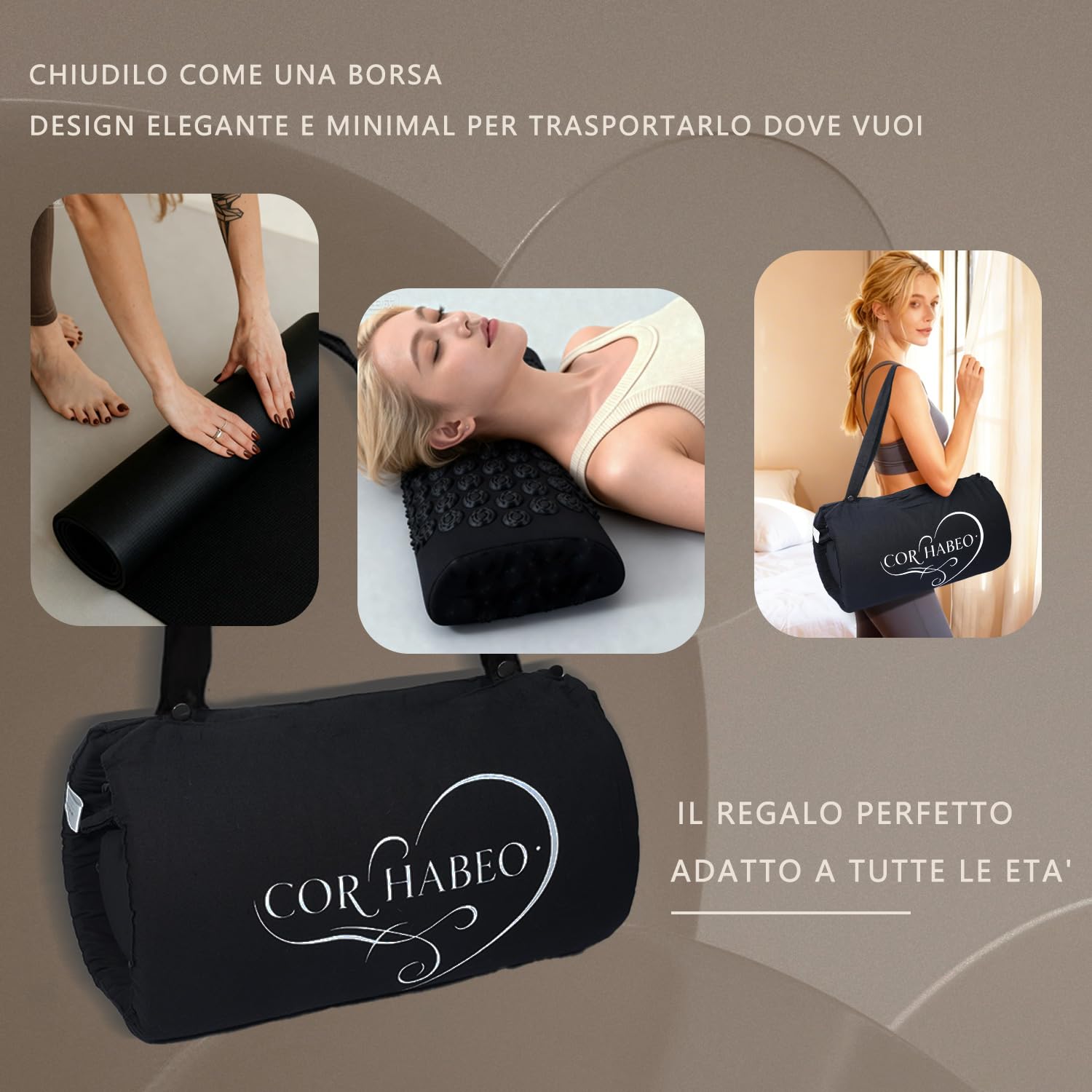 Corhabeo Tappetino Agopressione Fitness Pieghevole che Diventa Borsa a Tracolla con Guida Ebook QR Code - Aghi Fiore di Loto, Tappeto Massaggiante Corpo, Relax Mal di Schiena, 100% Cotone Biologico