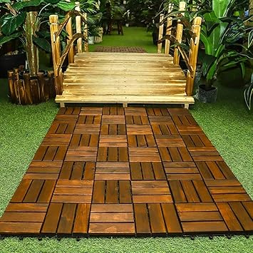 LINGWEI Wooden Floor Tiles Wooden Decking Tiles Floor Tiles Office Floor Tiles Home Floor Tiles Diy Tiles Garden Tiles Hardwood Flooring Deck Patio Flooring Decking Interlockin Tiles