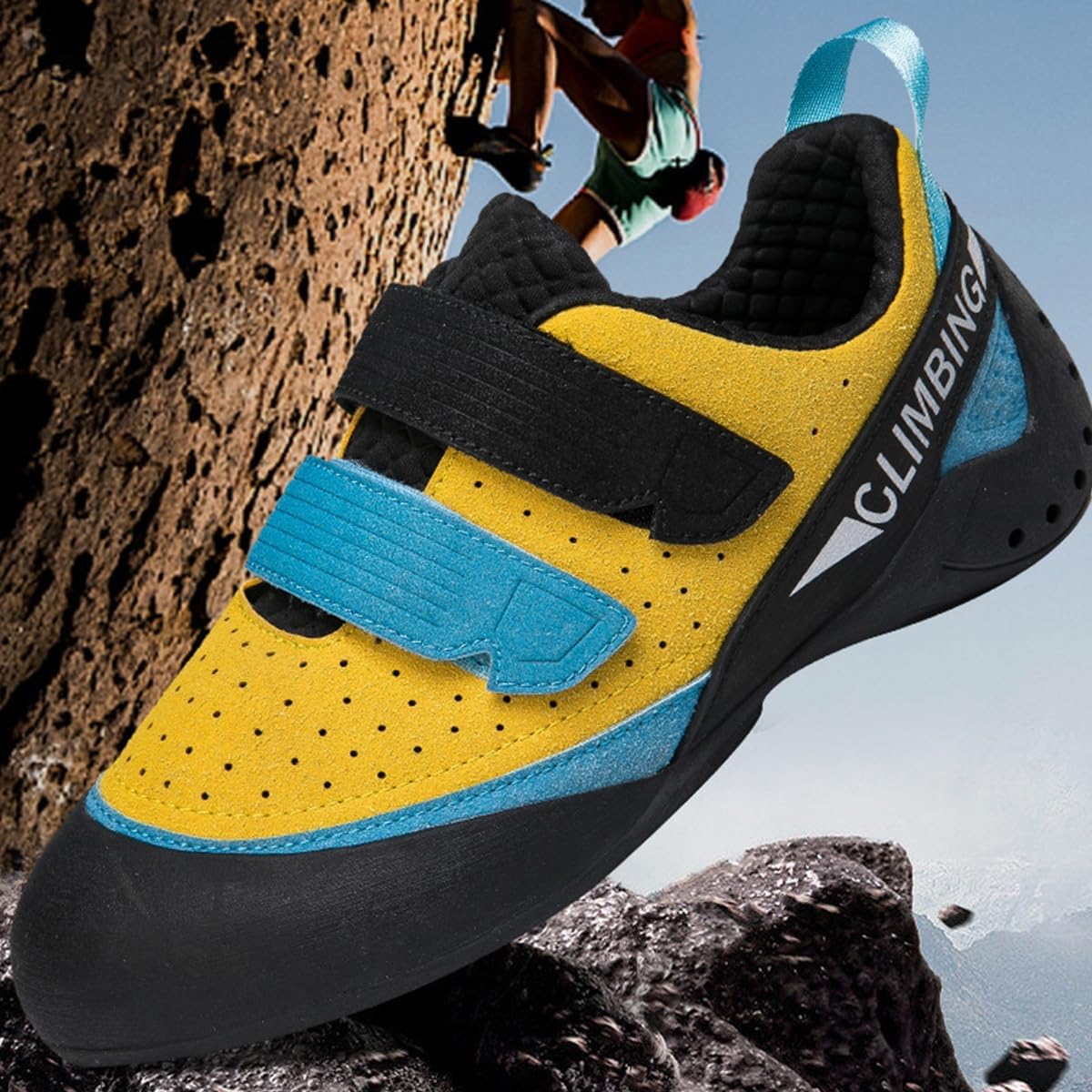 Men's Climbing Shoes Engineered Upper Slip-Resistant Bouldering Shoes Supportive Fit for Intermediate Indoor Outdoor