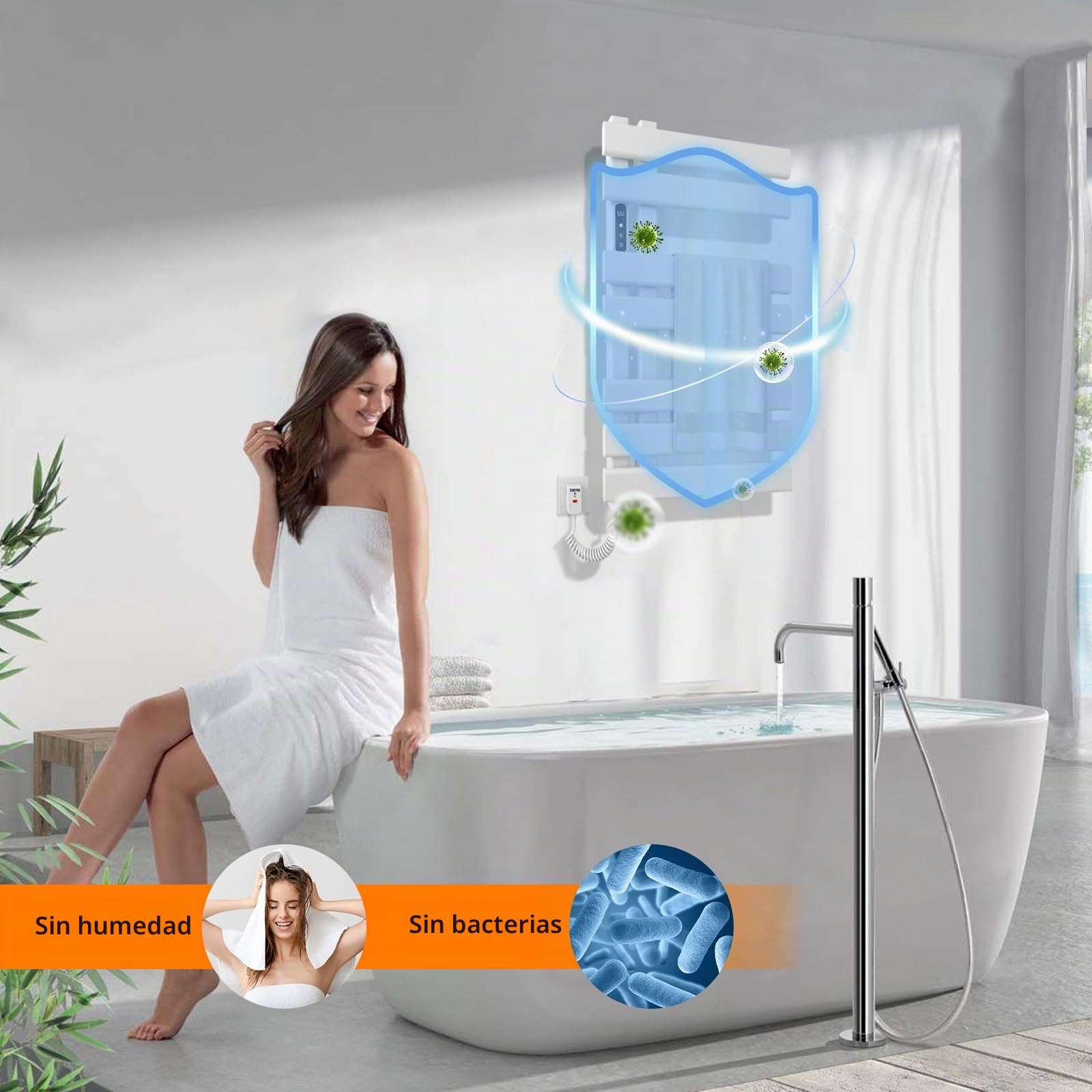 Toallero Baño Radiador, Calentador de Toallas con termostato Inteligente WiFi, para Alexa y Google Home y App, 450x720 mm, Toallero Electrico, Radiador Secador de Toallas-WiFi White Left