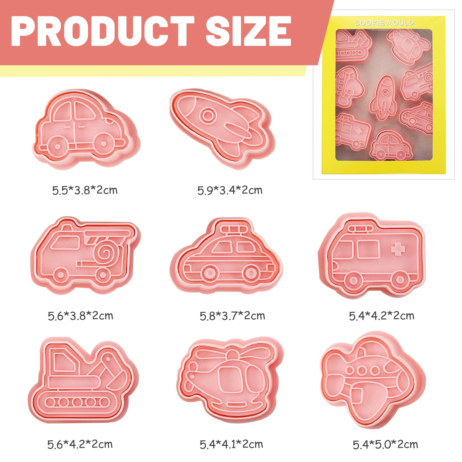 Honicemar 8 Pcs Vehicles Cookie Cutters Biscuit Cutters for Baking 3D Cookie Cutters Shapes Vehicles Mould for DIY Chocolate Cookie Fondant Pastry Cake Decoration-A - Image 3