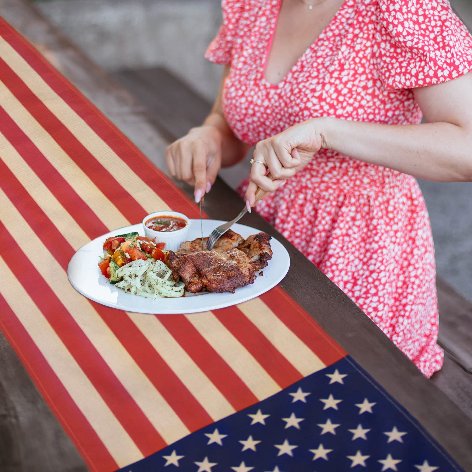 4th Of July Table Runner - Red White & Blue Patriotic Decor, 13" X 72", Polyester For Indoor/Outdoor - View #2