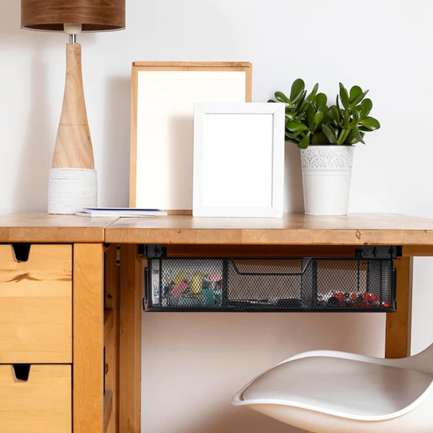 Tiroir Sous Bureau en Fer Avec Design de Séparation, Rangement Pour Meuble, Maison, École