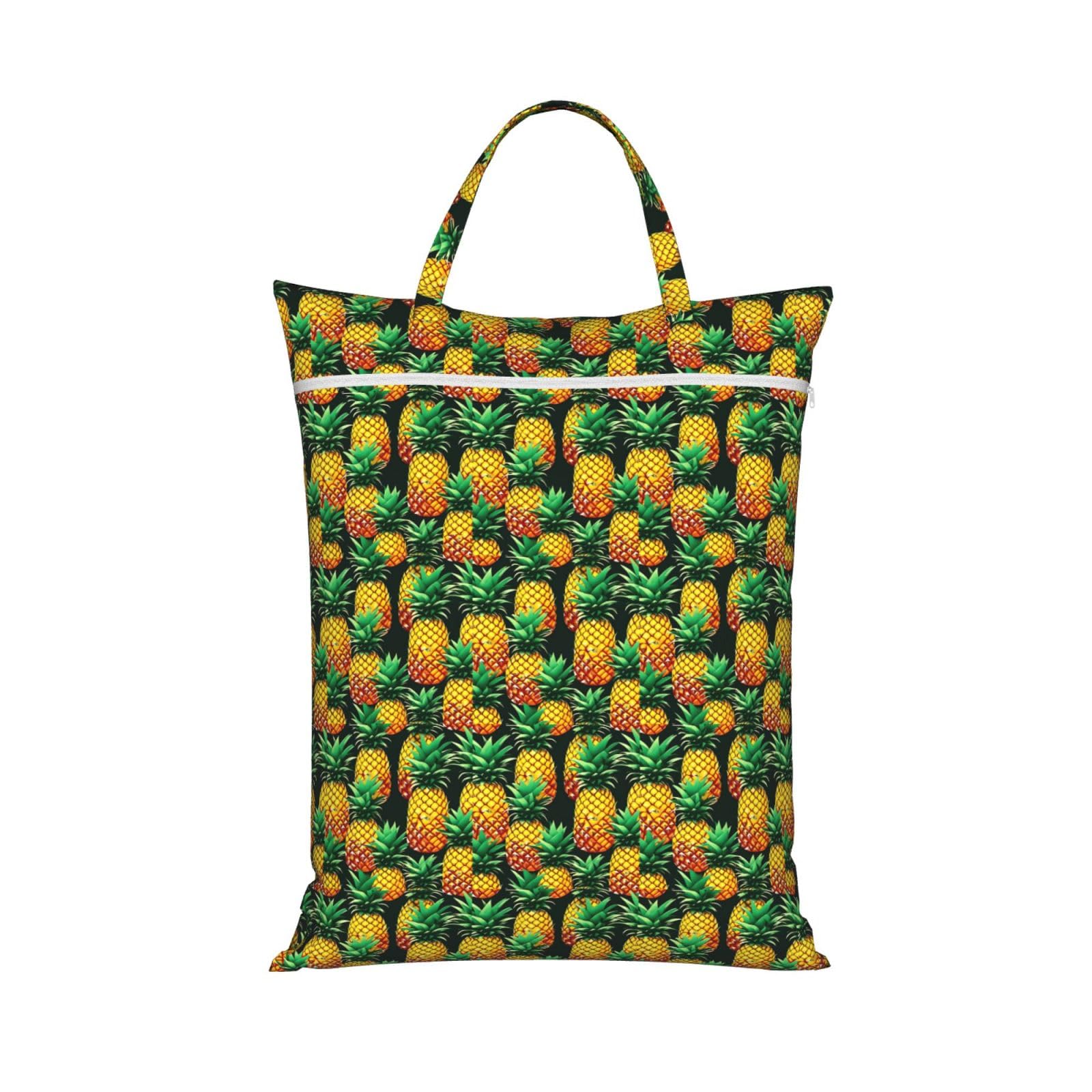 Tropical Fruit Pineapples Print Travel Laundry Bag Foldable Lightweight Camping Beach Dorm Weekend Getaways
