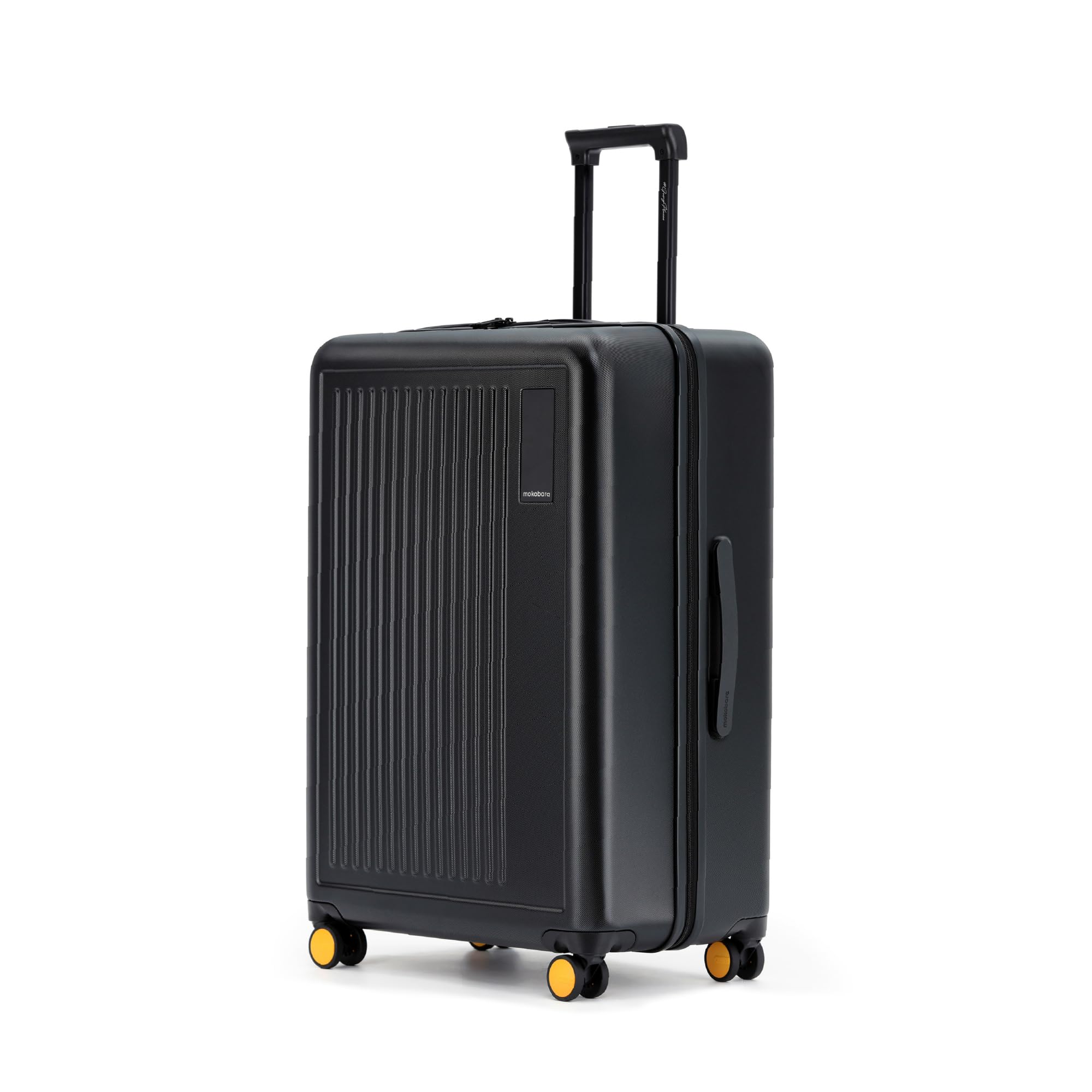 MOKOBARA Transit Check-in Large Luggage Trolley Bag-74cm(100L),Lightweight Polycarbonate Hardshell,360° 8 Silent Wheels,One Push TSA Lock,Premium Zipper,Suitcase for 15+ Day Travel,Black(Money Moves)
