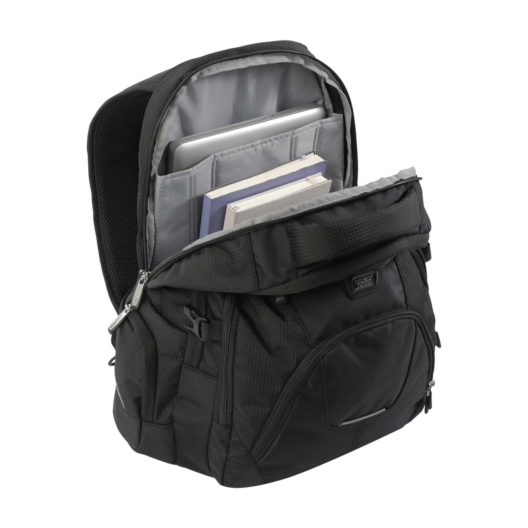 TOTTO - Mochila para Ordenador Portátil de 15,4 Pulgadas, Modelo Polixan 2.0, 3 Compartimentos, Bolsillo s Laterales, Correa para Maleta, Espaldar Ergonómico, Cómodas Correas en S