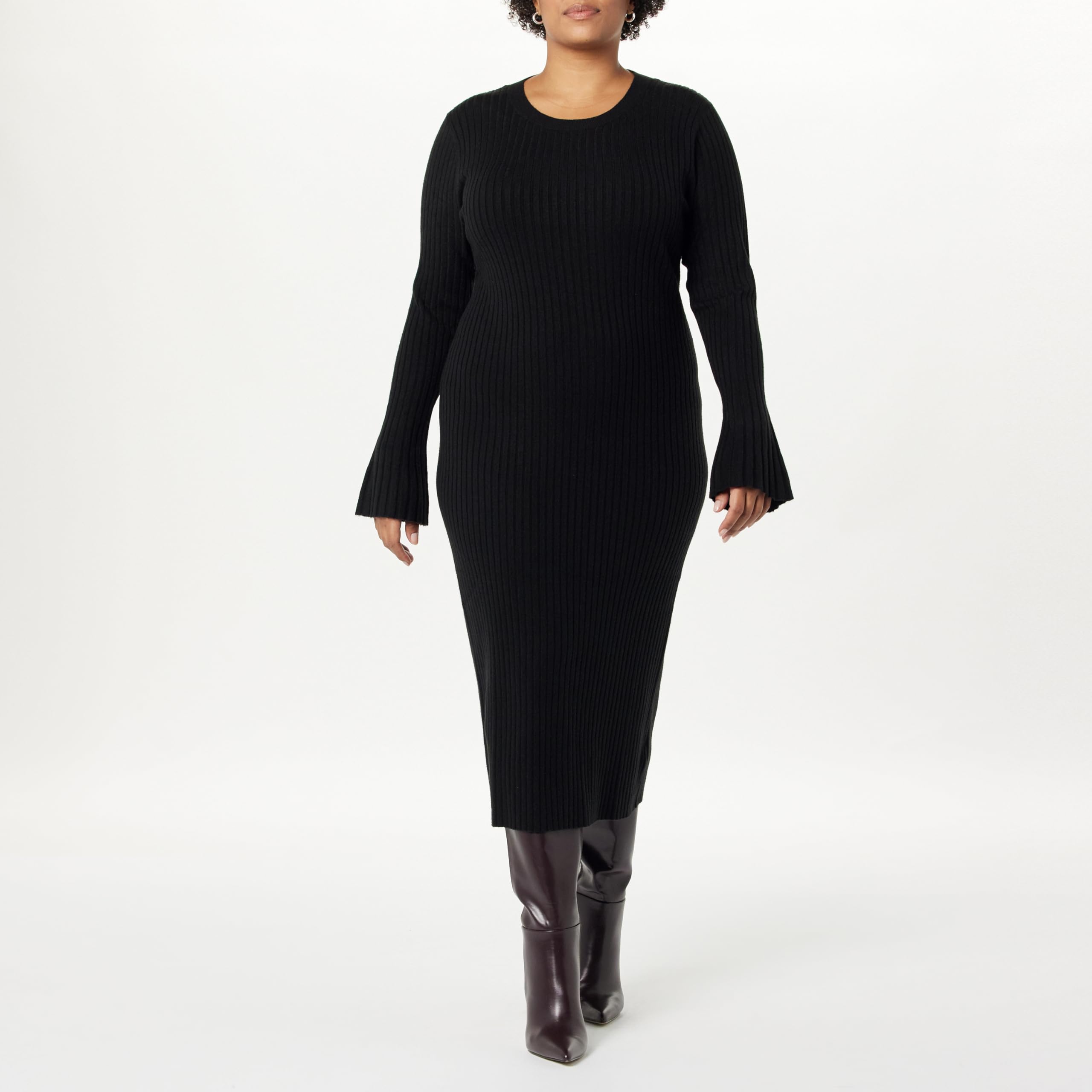The Drop Vestito da Donna, Fernanda, in Maglia a Costine, con Maniche a Campana
