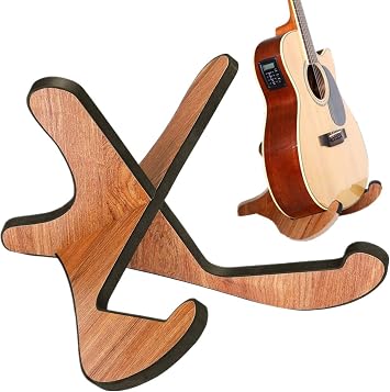 Guitar Stand Wood Thickened Universal, X-Frame Sturdy Instrument Stand | with Soft Leather Edges for Acoustic Classical Bass Guitars