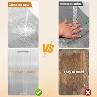 Vista 2 de Tabla de cortar de titanio, tablas de cortar de acero inoxidable para cocina, tabla de cortar no tóxica de grado alimenticio de doble cara, tablas