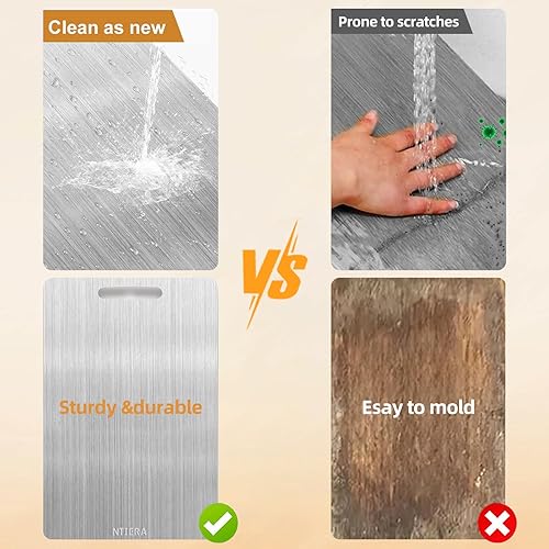 Miniatura 2 de Tabla de cortar de titanio, tablas de cortar de acero inoxidable para cocina, tabla de cortar no tóxica de grado alimenticio de doble cara, tablas