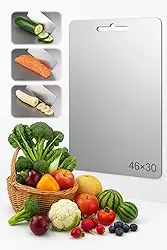 Tábua de Corte de Titânio para Cozinha Aço Inoxidável e PP, Superfície Higiênica para Carnes, Frutas e Vegetais, Afiador Integrado, Canaletas Antirrespingo, Base Antiderrapante Tábua Inox de Cortar