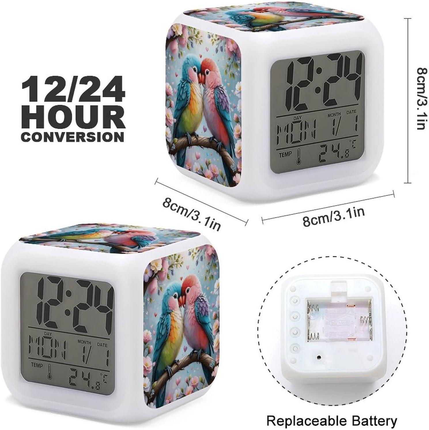 Romantic Couple of Parrots Digital Alarm Clock Alarm Clock for Bedroom image 2