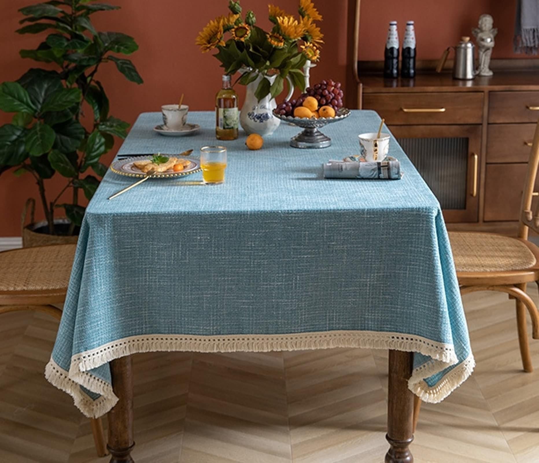 Tovaglia blu in poliestere Tablecloth Waffle tovaglia rettangolare 90 x 150 cm per soggiorno, sala da pranzo, balcone, giardino