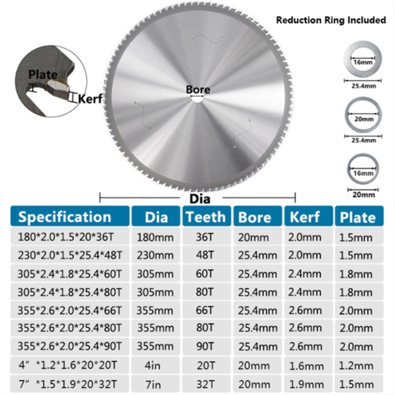 Brzeszczot do cięcia metalu 1PC tarcza do cięcia metalu 136/165/180/235/305/355mm brzeszczot z węglika spiekanego 30T-80T stali okrągłej(305x2.4x1.8x25.4x60T)