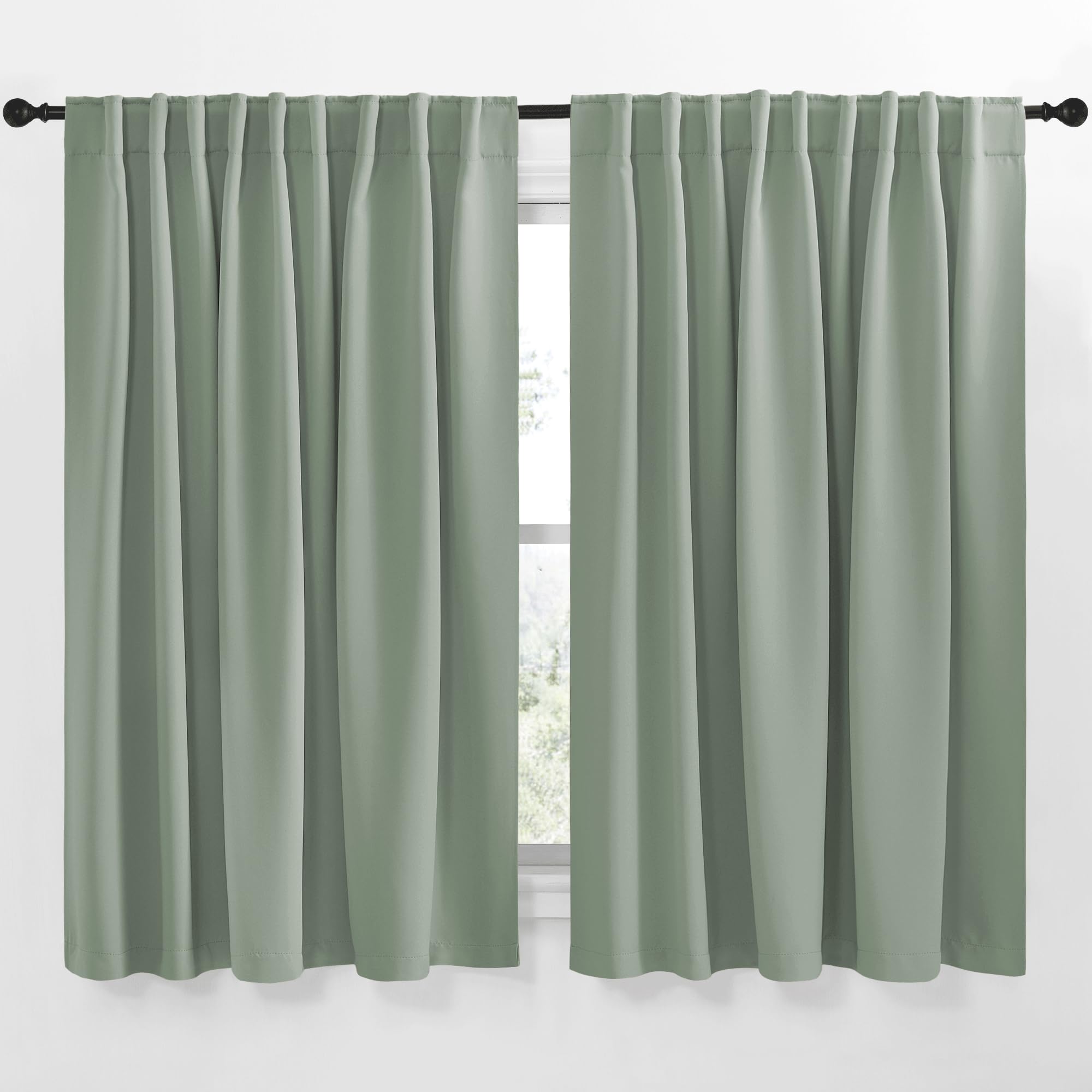 NICETOWN Blackout Curtain Panels Window Draperies - (Greyish Green Color) 70x63 inch, 2 Pieces, Insulating Room Darkening Blackout Drapes for Bedroom