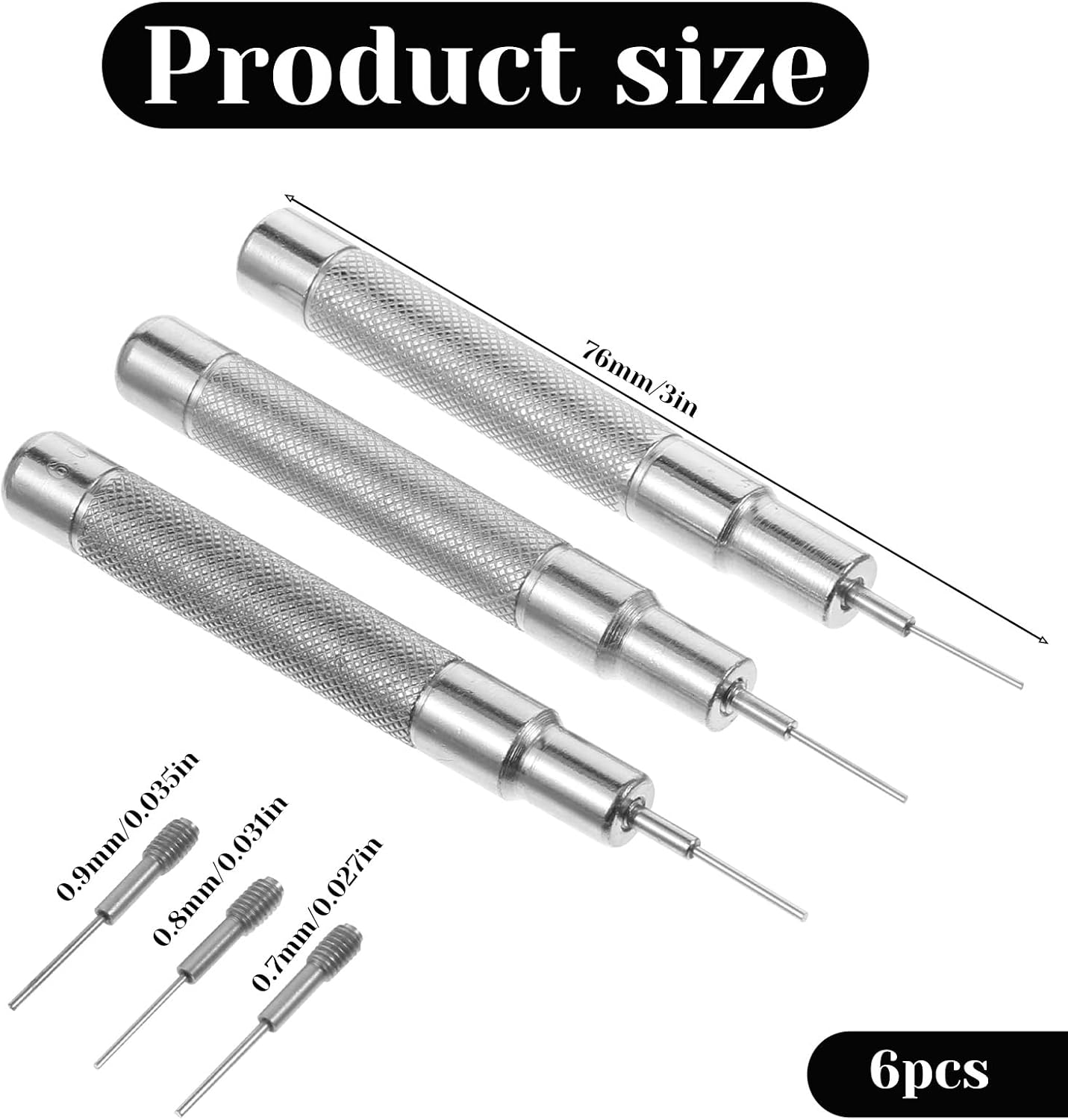 6 pcs Watch Strap Removal-Tool Watch Pin Removal Tool, Watches Band Link Removal Tools Adjuster Watches Repairing Tools, 0.7mm 0.8mm 0.9mm Tool Set