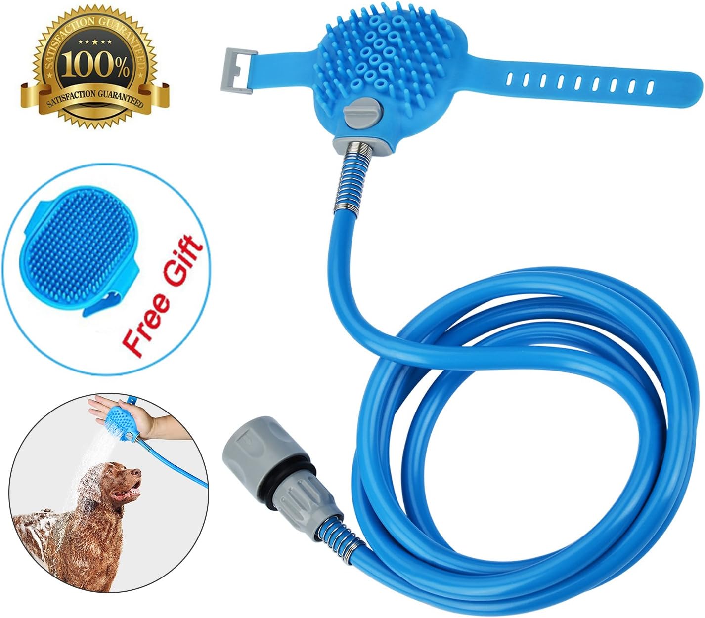Pet Shower Sprayer-Pet Bathing Tool for Dog, Multi-Functional Combination Shower Sprayer and Scrubber with Massage Glove, Indoor and Outdoor Use