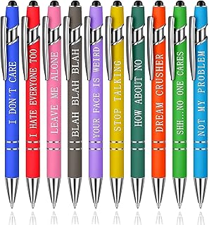 10 PCS Funny Pens, Demotivational Arcastic Negative Quotes Ballpoint Pen, Snarky Office Pens, Macaron Touch Stylus Pens, Comfortable Writing Black Ink 0.5 mm Funny Pen for Colleague Coworker Gift (10)